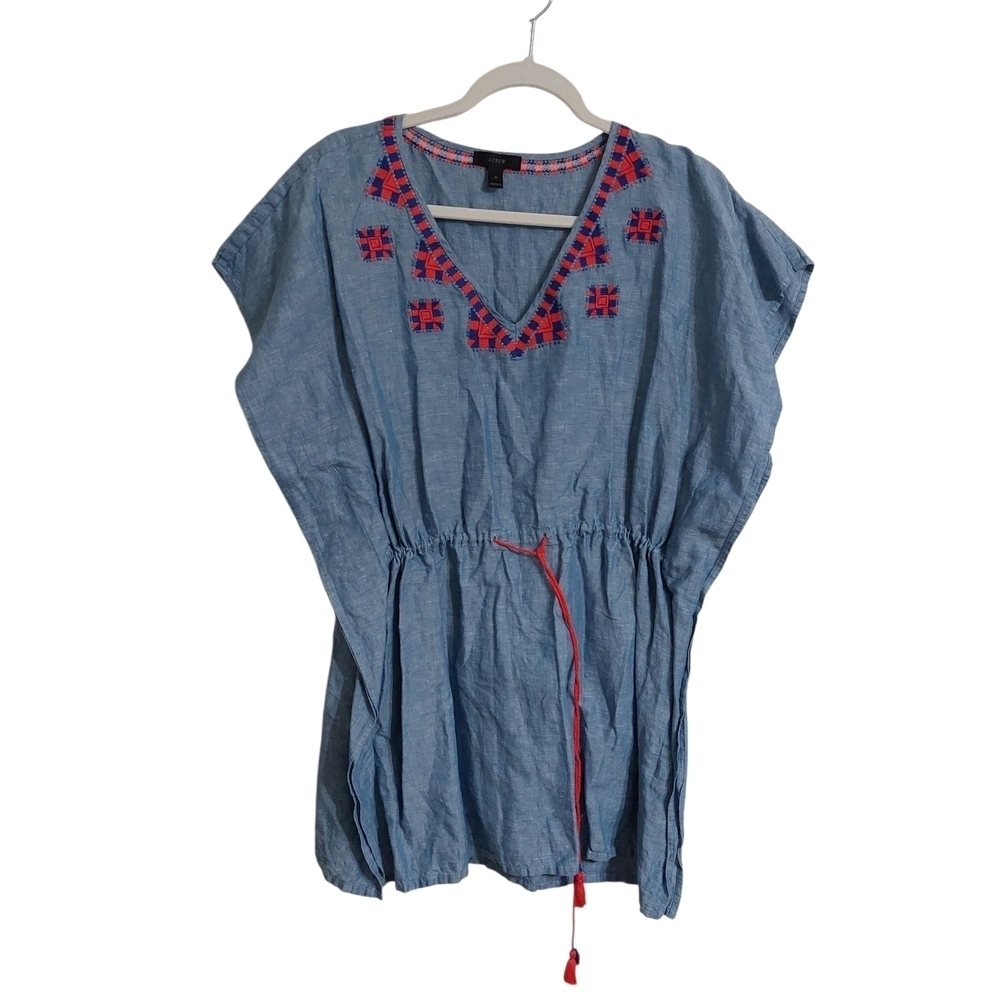 J. Crew Light Blue Tunic with Red Accents